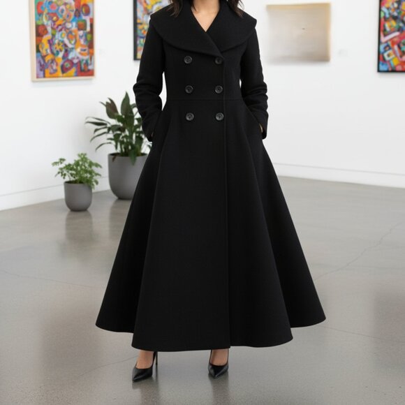 Roni Jackets & Blazers - Sophisticated Black Double-Breasted Women's Trench Coat